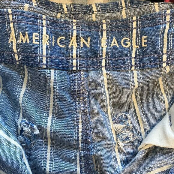 American Eagle Women Blue Super High-Waisted Striped Paperbag Short - Picture 10 of 12